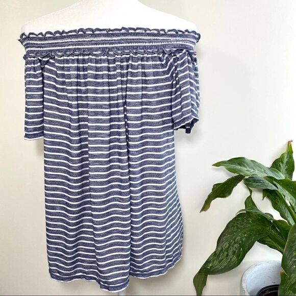 Max studio navy white stripe flowy top size medium - Picture 3 of 7